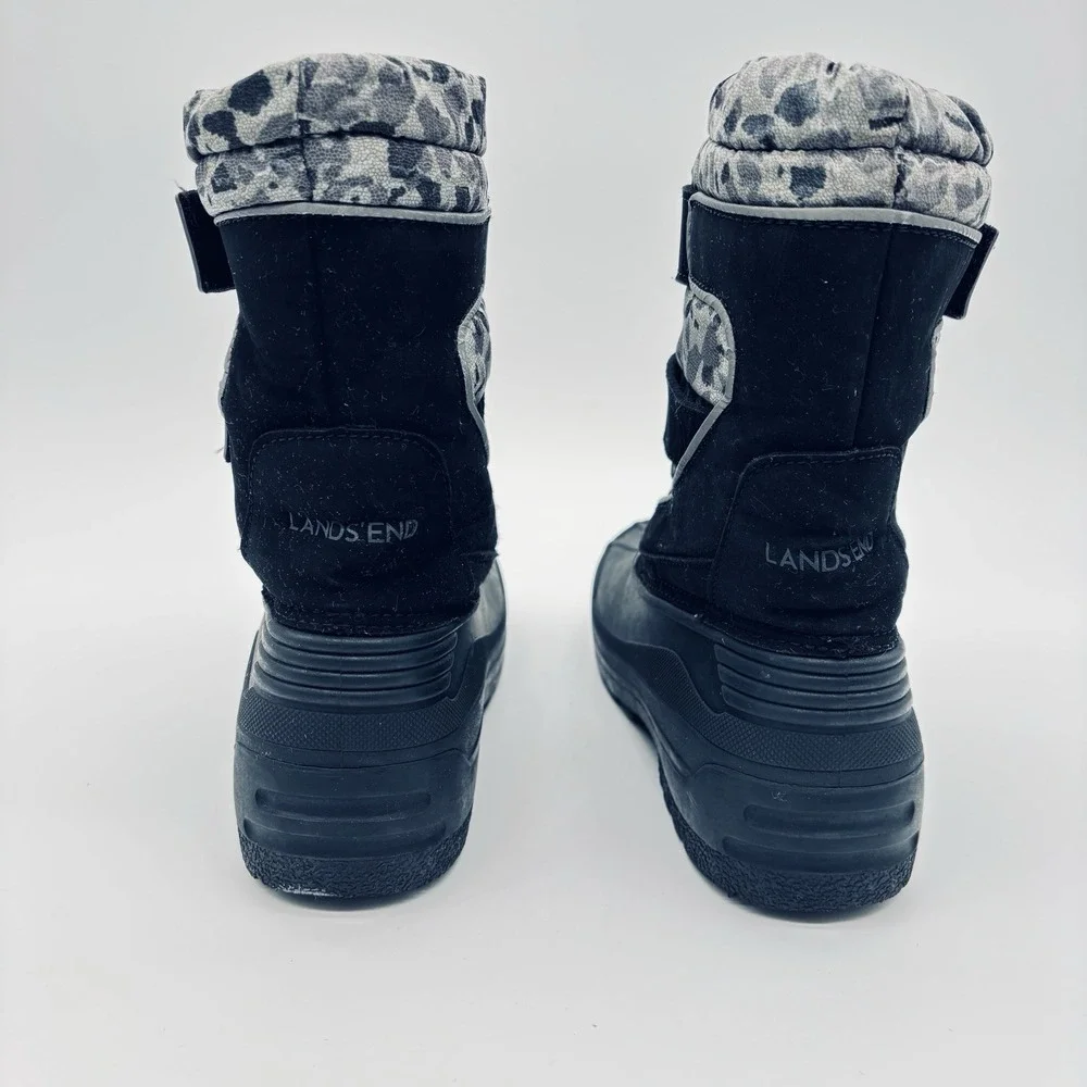 Lands’ End Kids Snow Plow Boots Gray Camouflage Youth Size 5 Medium